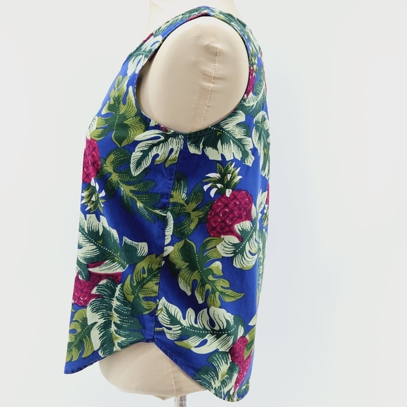 Hilo Hattie Hawaiian Pineapple Tropical Leaf Tank Top Blue Small - Picture 3 of 8